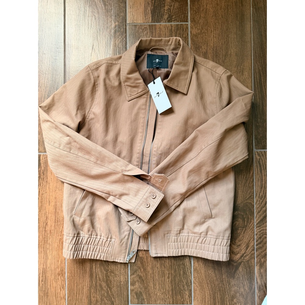 NWT‎ 7 For All Mankind Mens Tan Cotton Herringbone Harrington Bomber Jacket S